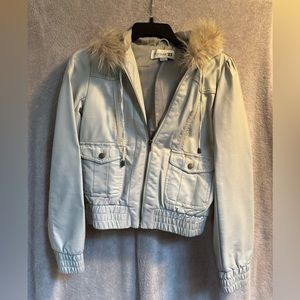Women’s faux leather jacket with hood. Forever 21